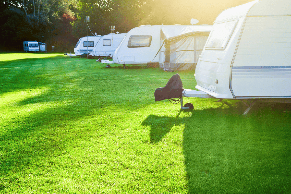 Caravans being stored in an outdoor facility